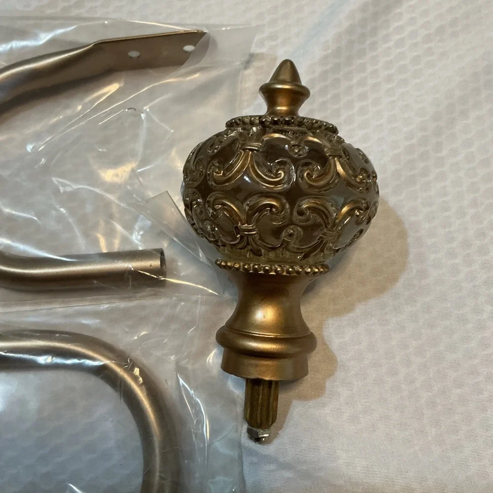 Ornate Gold Curtain Rod Finials and Brackets - Home Wall Decor